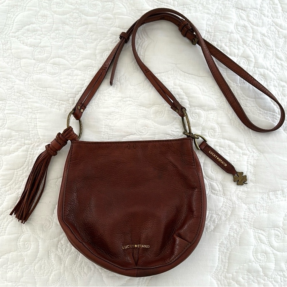 Lucky Brand Cognac Leather Crossbody Bag Chestnut Leather Tassel Purse